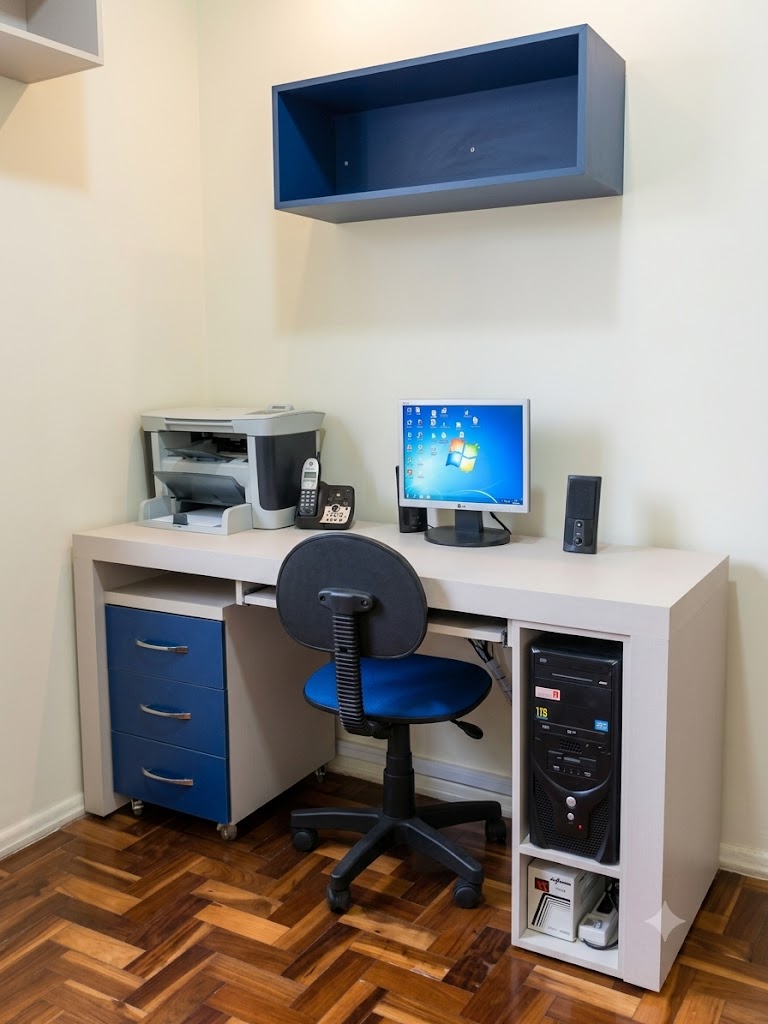 Mesa compacta com gaveteiro